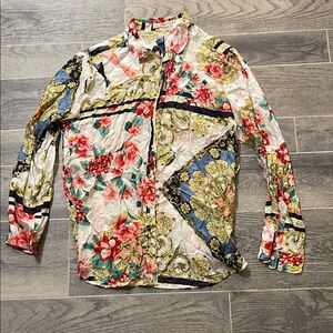 Johnny Was Silk Floral Patterned Shirt